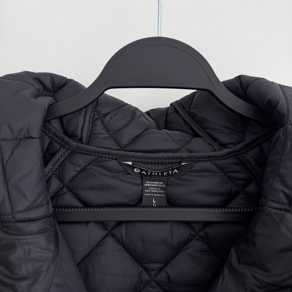 Athleta Whisper Featherless Parka Jacket Women Large Black Hooded Puffer Quilted - Picture 6 of 11
